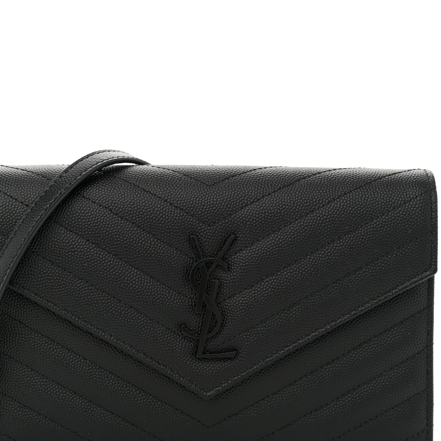 Saint Laurent Grain De Poudre Matelasse Chevron Monogram Monochrome Envelope Chain Wallet Black 8 of 11