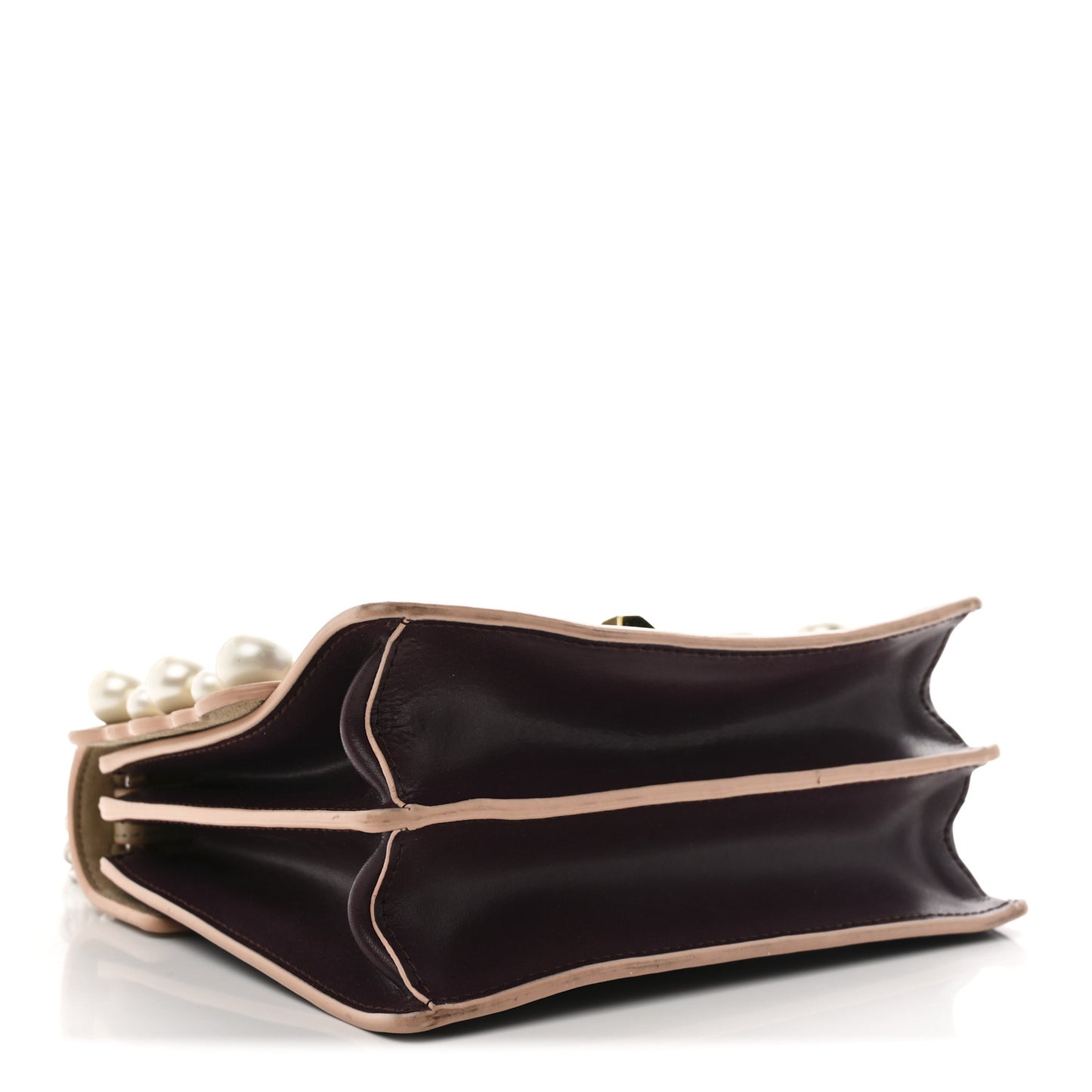 Vitello Liberty Scalloped Studded Pearl Small Kan I Shoulder Bag Black Cherry Amido