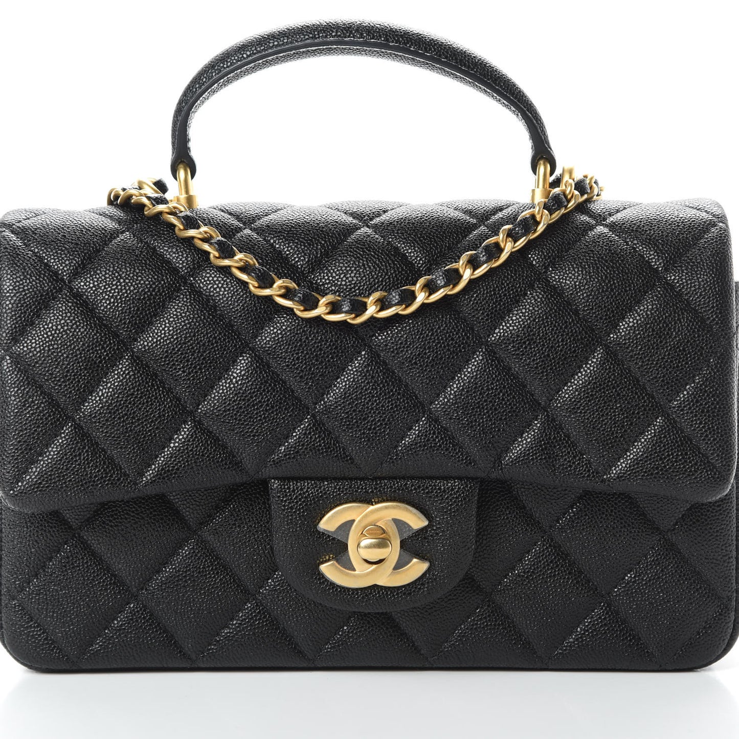 Caviar Quilted Mini Top Handle Rectangular Flap Black
