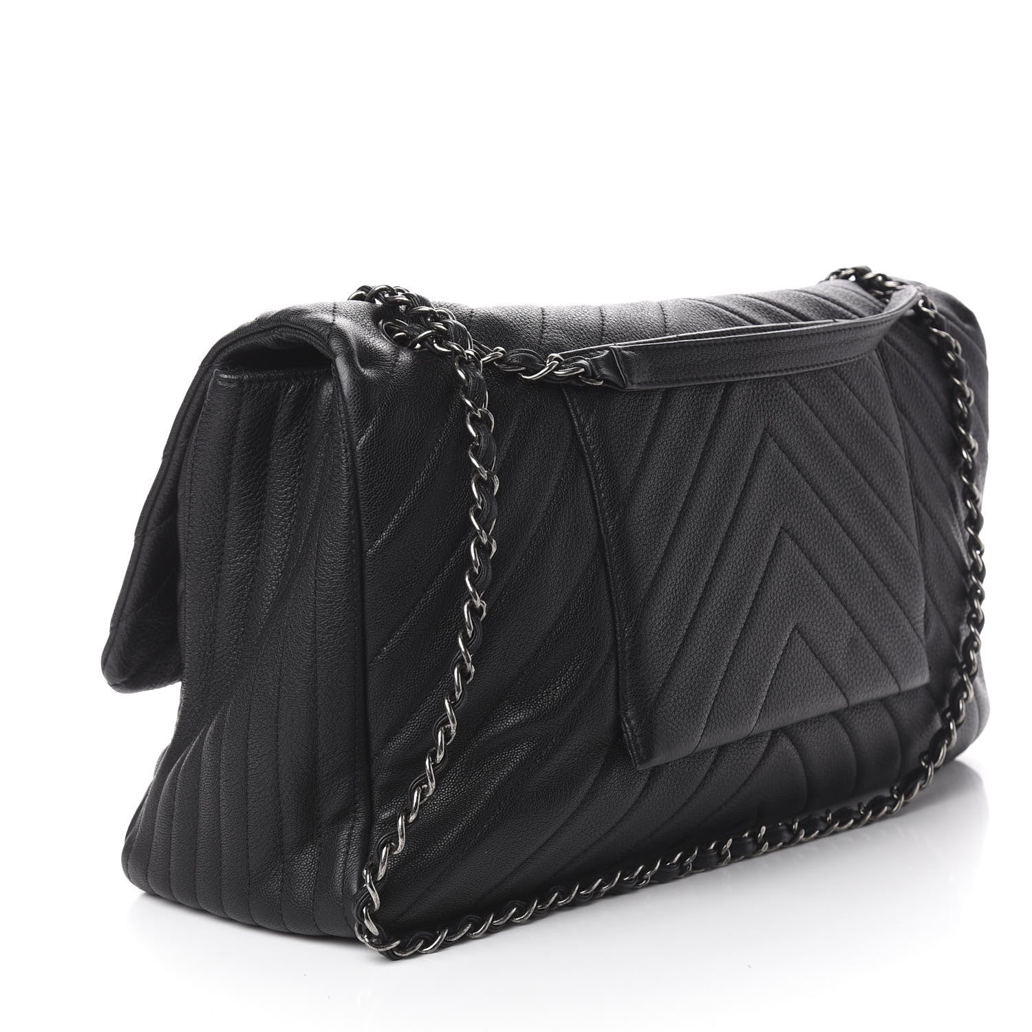 Chanel Calfskin Chevron Quilted XXL Travel Flap Bag Black 3 of 12