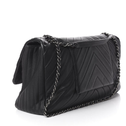 Chanel Calfskin Chevron Quilted XXL Travel Flap Bag Black 3 of 12