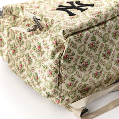 Gucci X MLB Satin Floral Print NY Yankees Patch Backpack Ivory Green 7 of 9