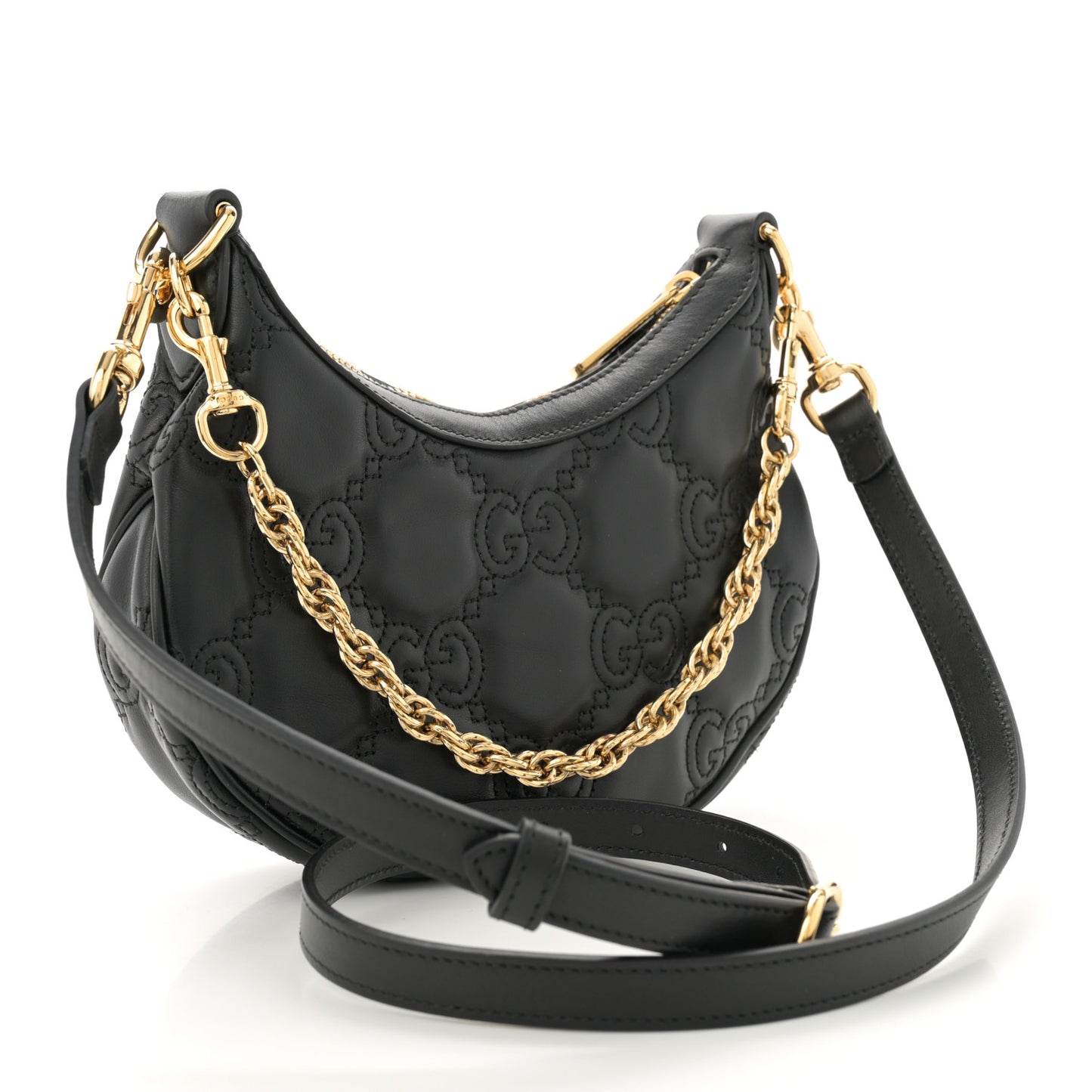 Calfskin GG Matelasse Mini Hobo Shoulder Bag Black