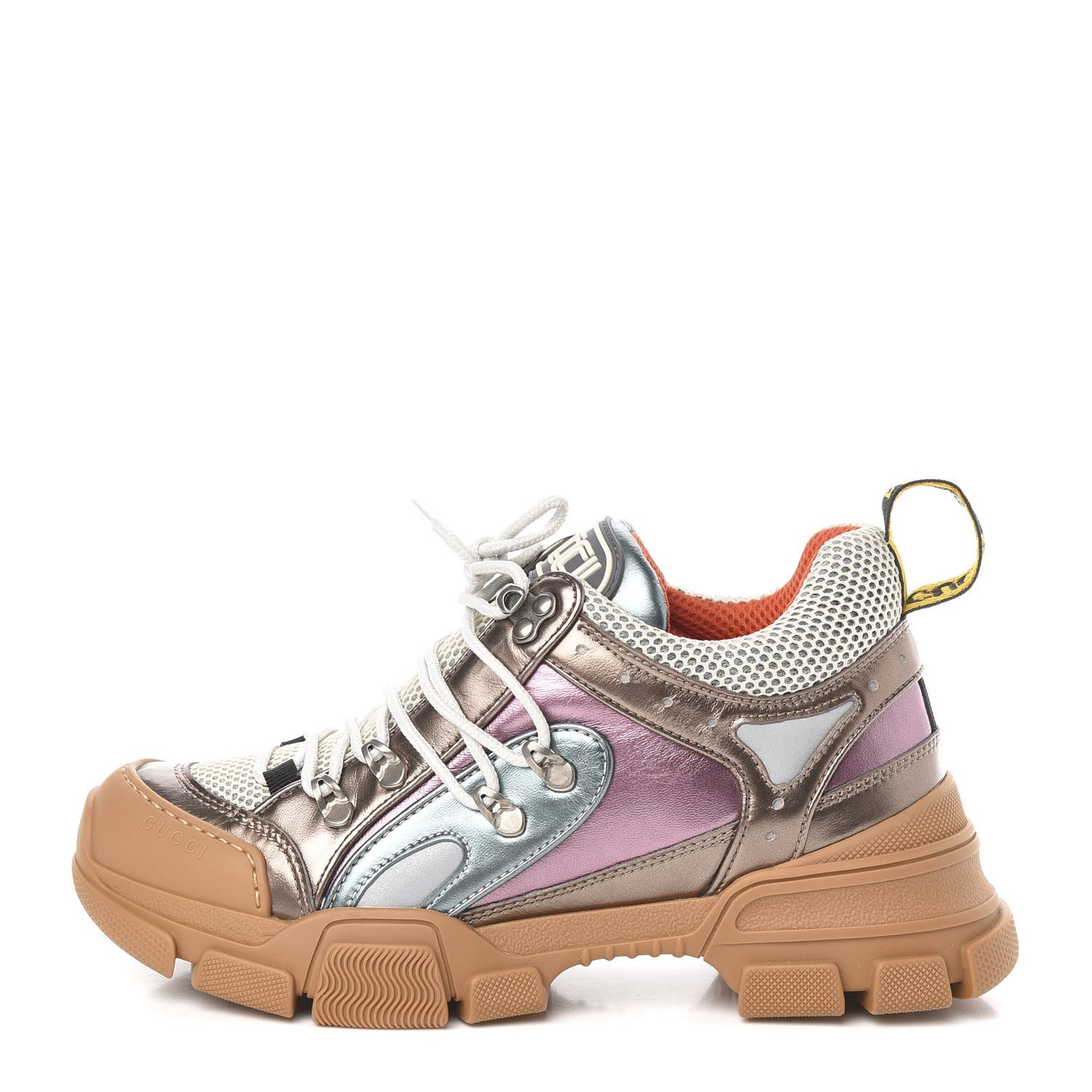 X SEGA Metallic Calfskin Mesh Womens Flashtrek Sneakers 39 Rame Mystic White Lago