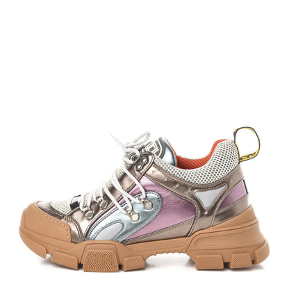 Gucci X SEGA Metallic Calfskin Mesh Womens Flashtrek Sneakers 39 Rame Mystic White Lago 1 of 9