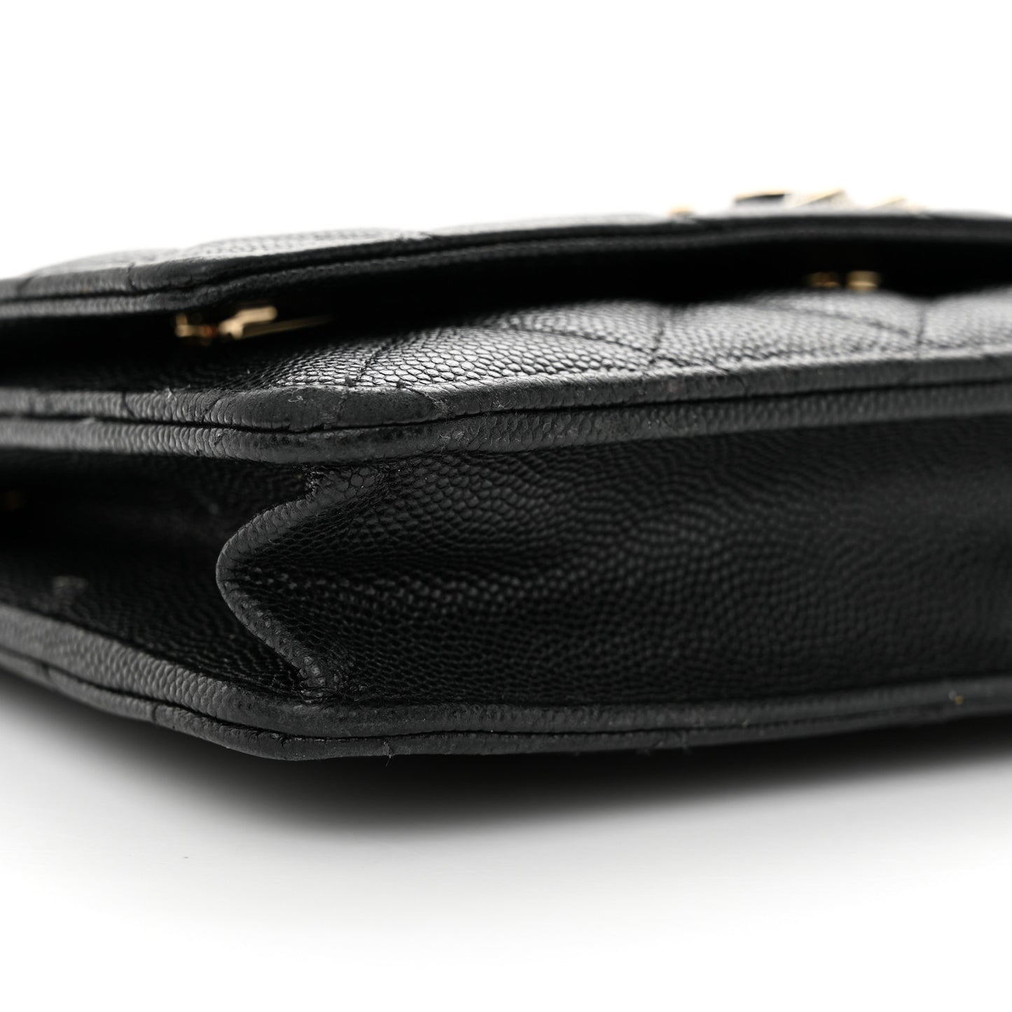 Caviar Quilted Crystal Enamel CC Wallet On Chain WOC Black