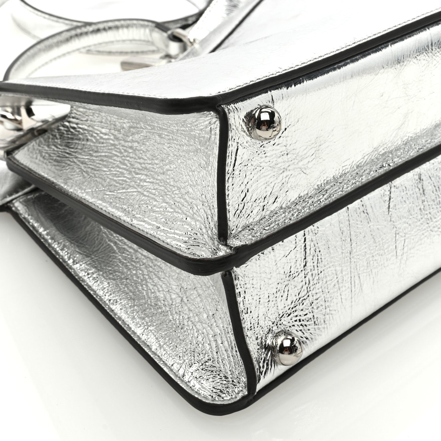 Fendi Rock Millenium Laminata Small Peekaboo I SEE U Satchel Argento 6 of 8