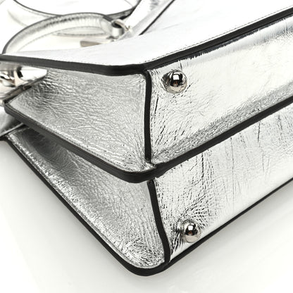 Fendi Rock Millenium Laminata Small Peekaboo I SEE U Satchel Argento 6 of 8