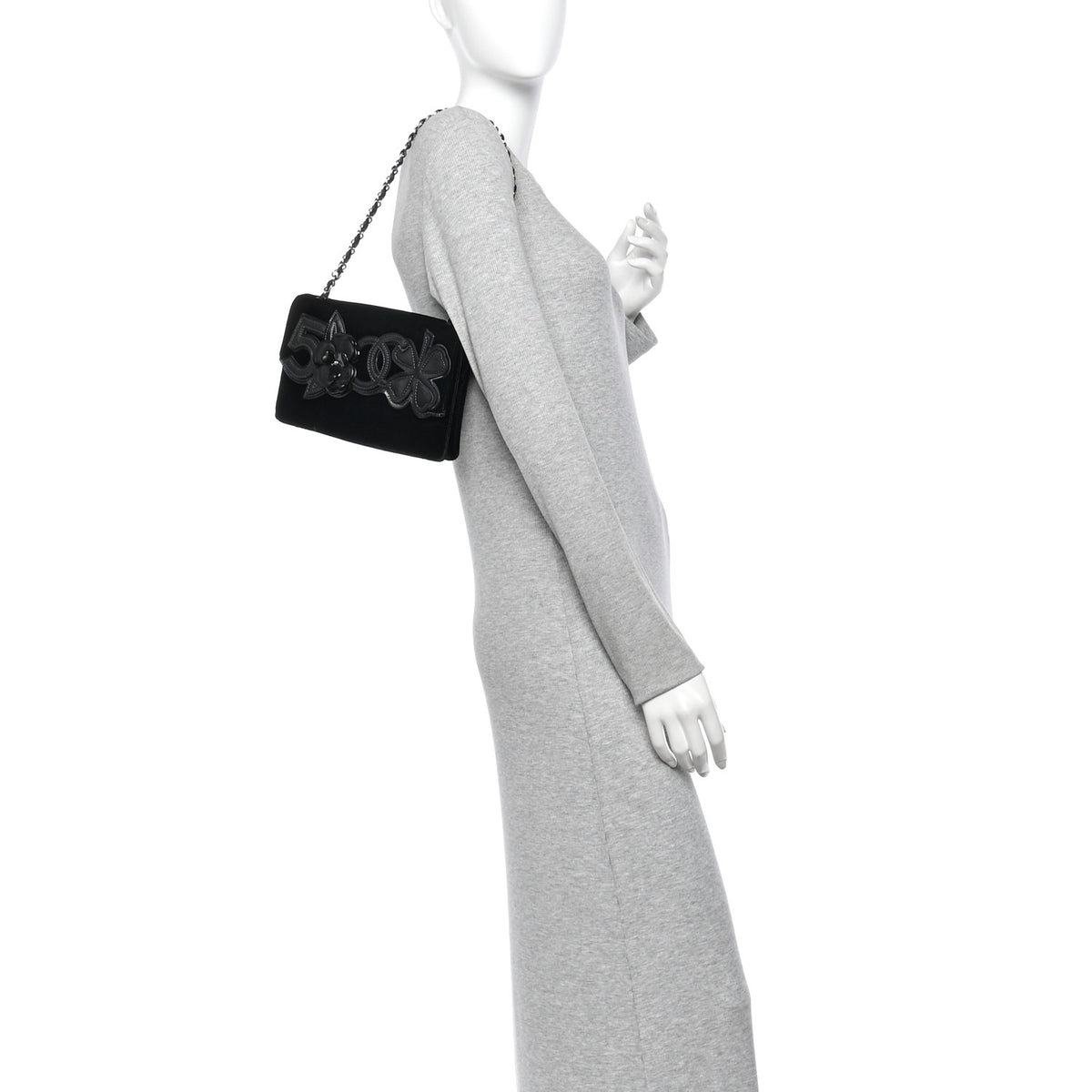 Velvet Lambskin Camellia No. 5 Flap Bag Black