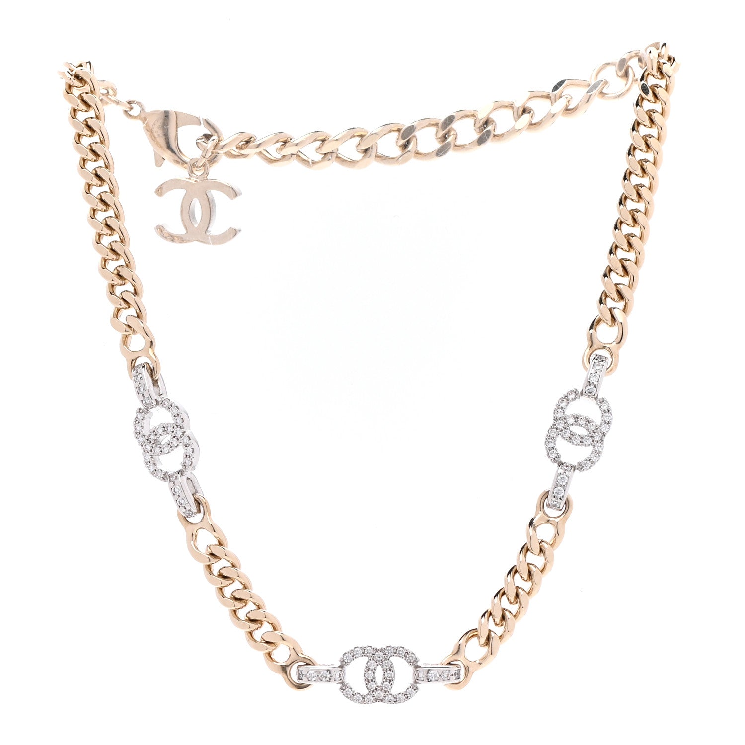 Chanel Crystal Chain CC Link Choker Gold Silver 3 of 7