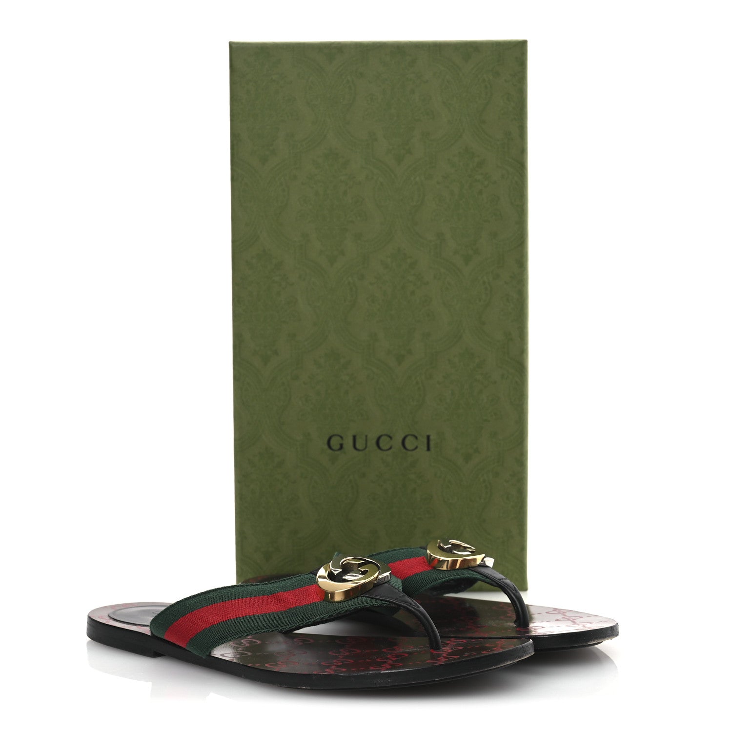 Gucci Nylon Calfskin Web GG Monogram Womens Thong Sandals 38 Green Red Cocoa 12 of 12