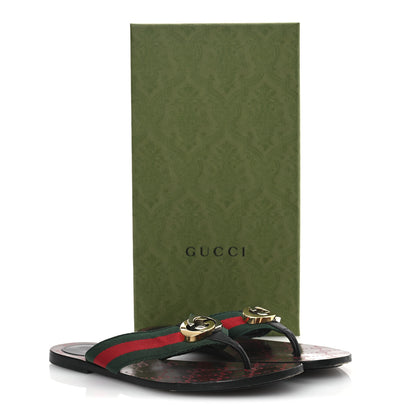 Gucci Nylon Calfskin Web GG Monogram Womens Thong Sandals 38 Green Red Cocoa 12 of 12