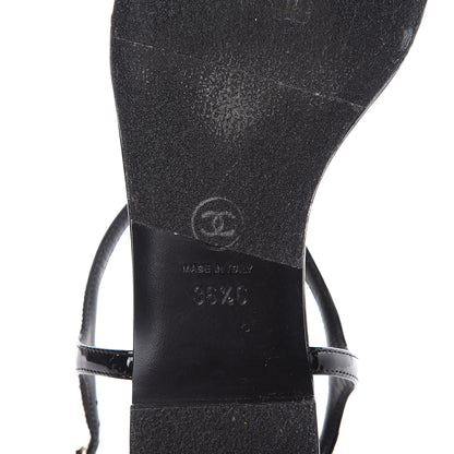 Chanel Patent Camellia Thong Sandals 36.5 Black White 7 of 9
