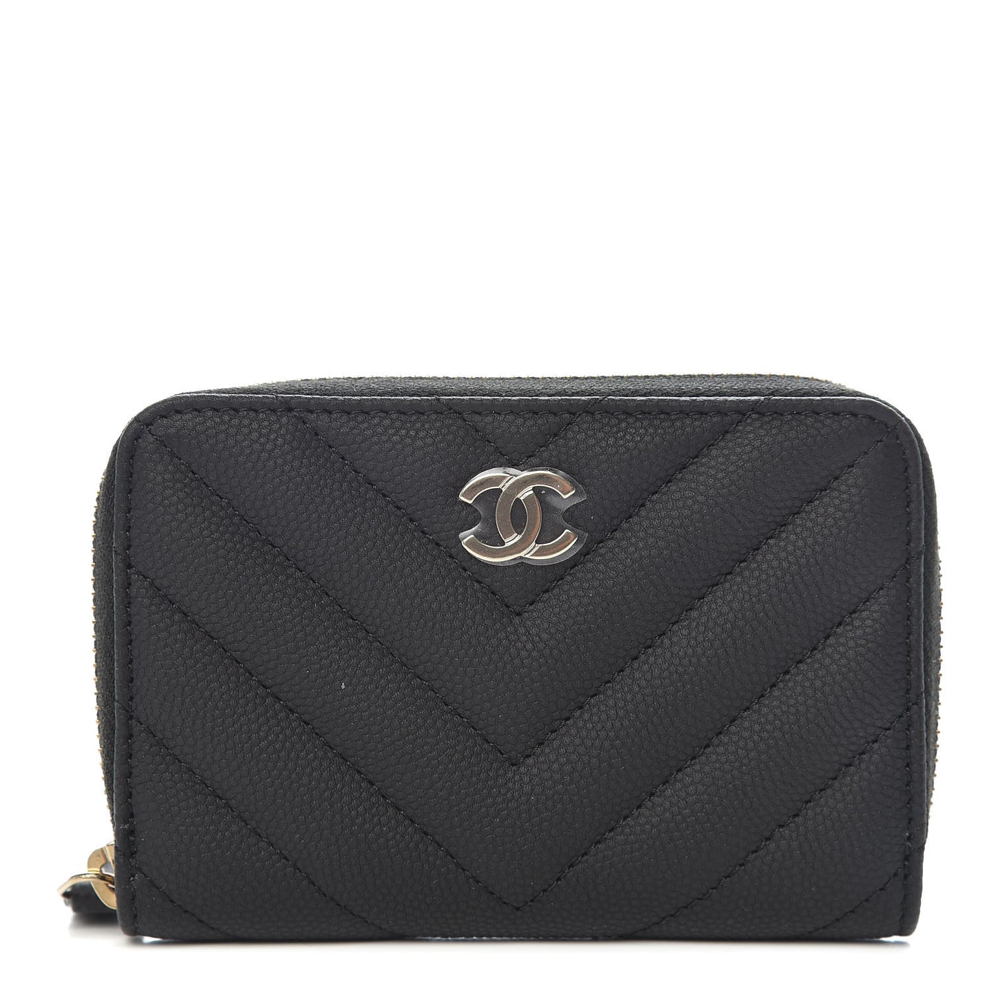 Caviar Chevron Quilted Zip Coin Purse Black