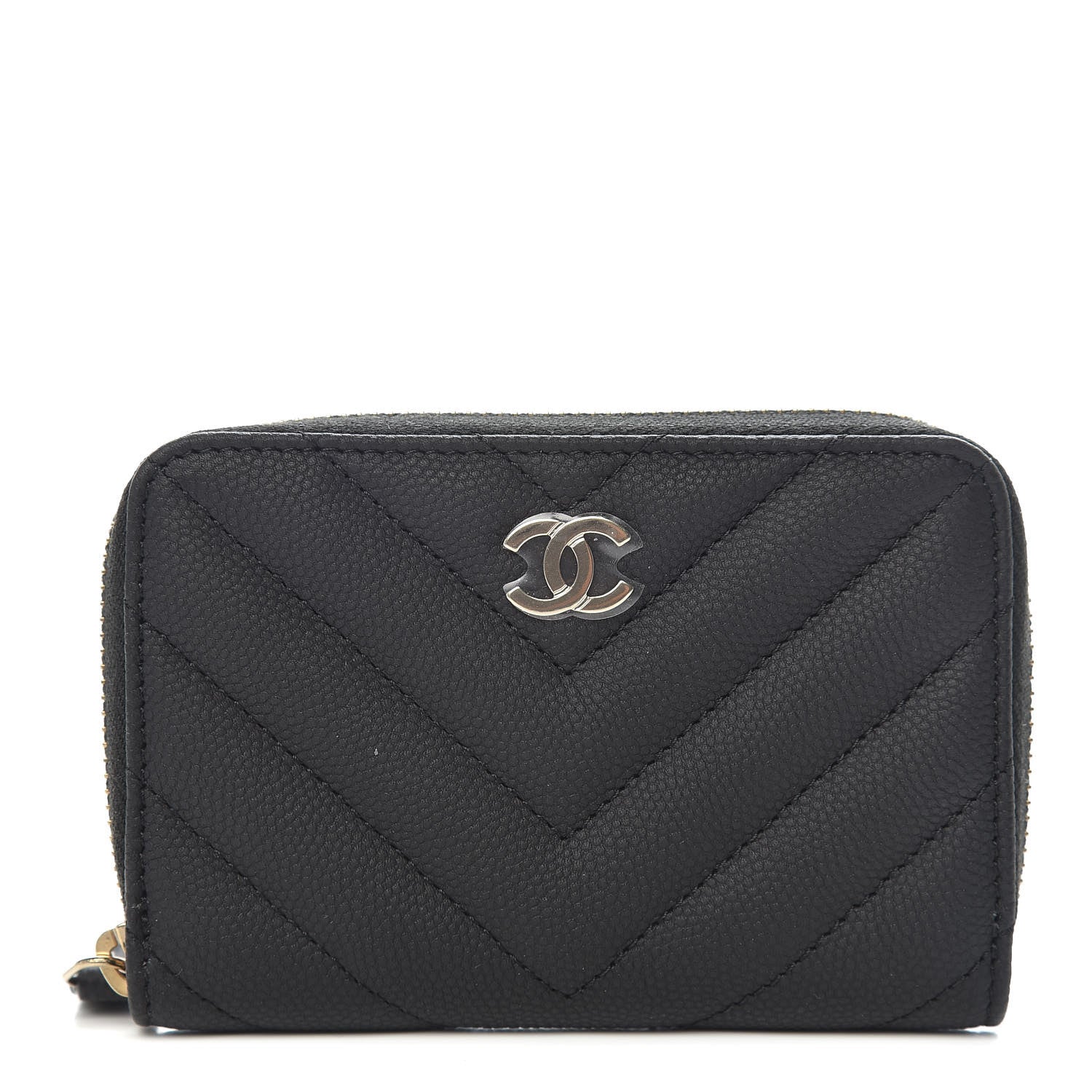 Chanel Caviar Chevron Quilted Zip Coin Purse Black 1 of 8