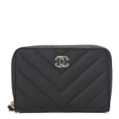 Chanel Caviar Chevron Quilted Zip Coin Purse Black 1 of 8