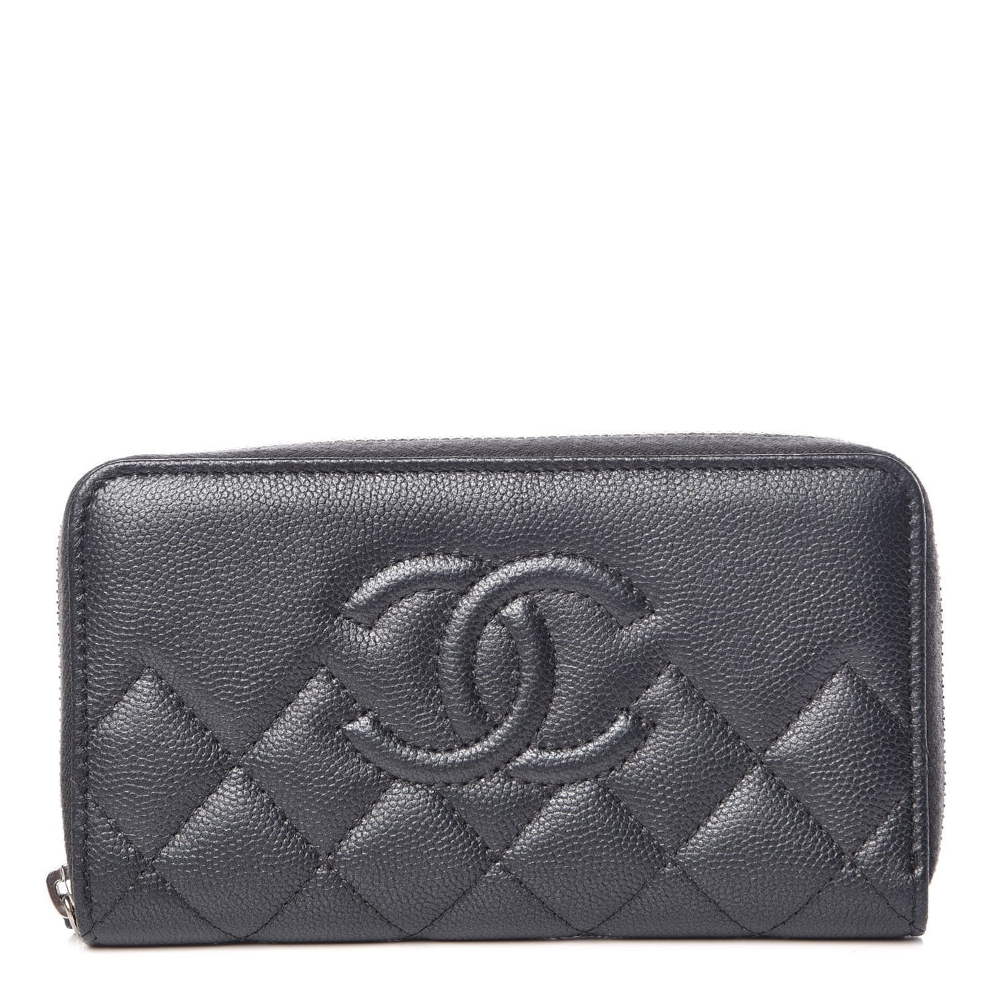 Metallic Caviar Quilted Medium Maxi CC Zip Around Wallet Black