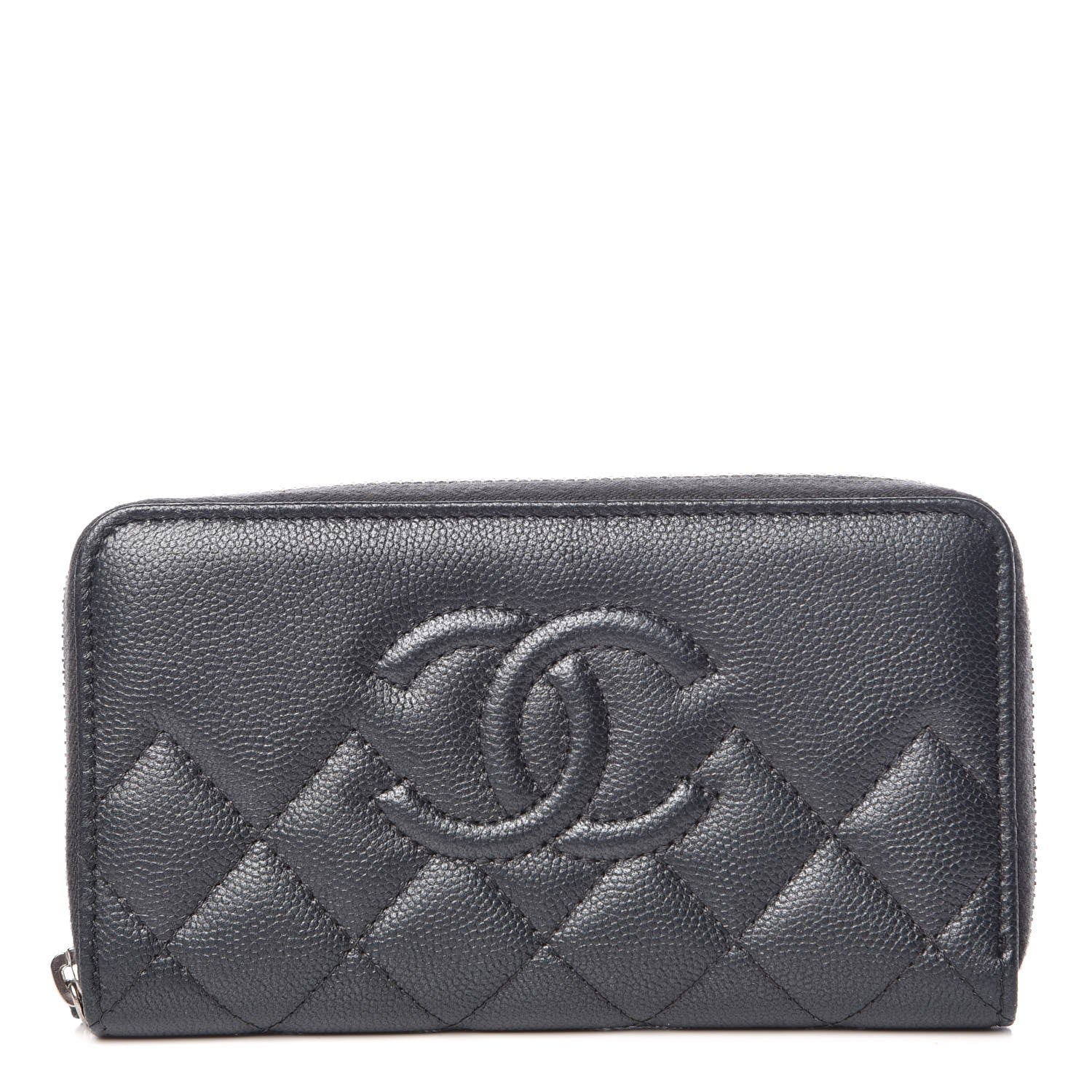 Chanel Metallic Caviar Quilted Medium Maxi CC Zip Around Wallet Black 1 of 9