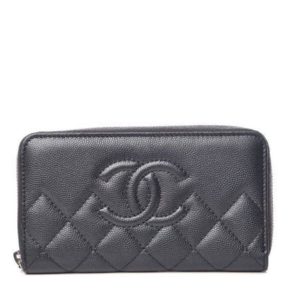 Chanel Metallic Caviar Quilted Medium Maxi CC Zip Around Wallet Black 1 of 9