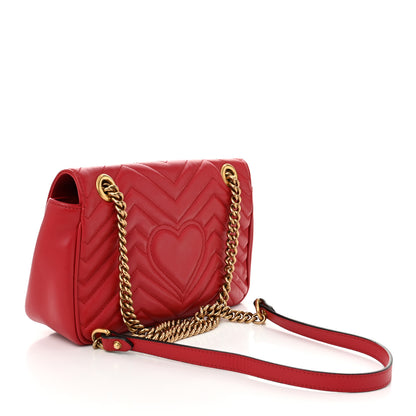 Gucci Calfskin Matelasse Small GG Marmont Shoulder Bag Hibiscus Red 3 of 11