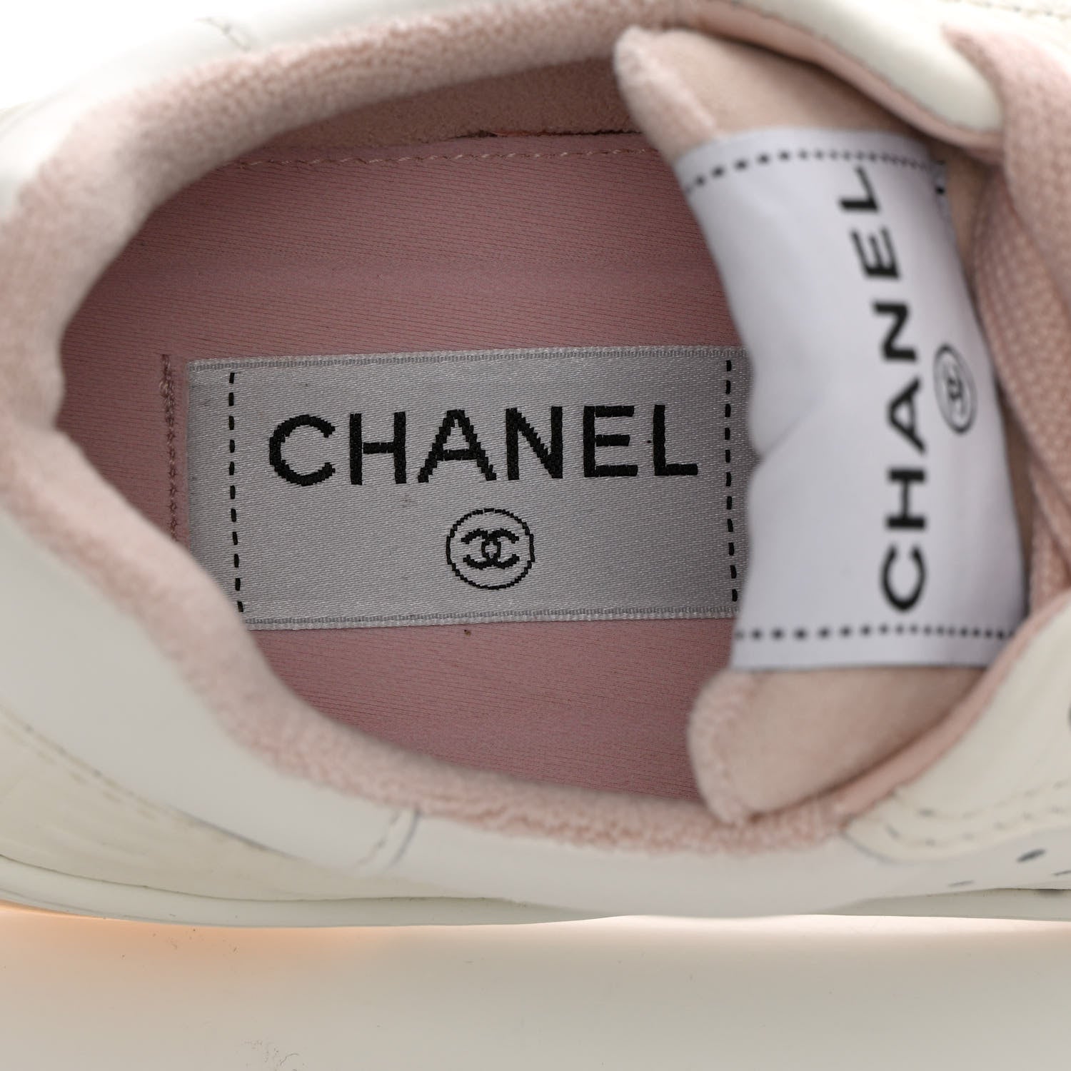 Chanel Grained Calfskin Fabric Womens Logo Sneakers 35.5 White Light Pink 7 of 13