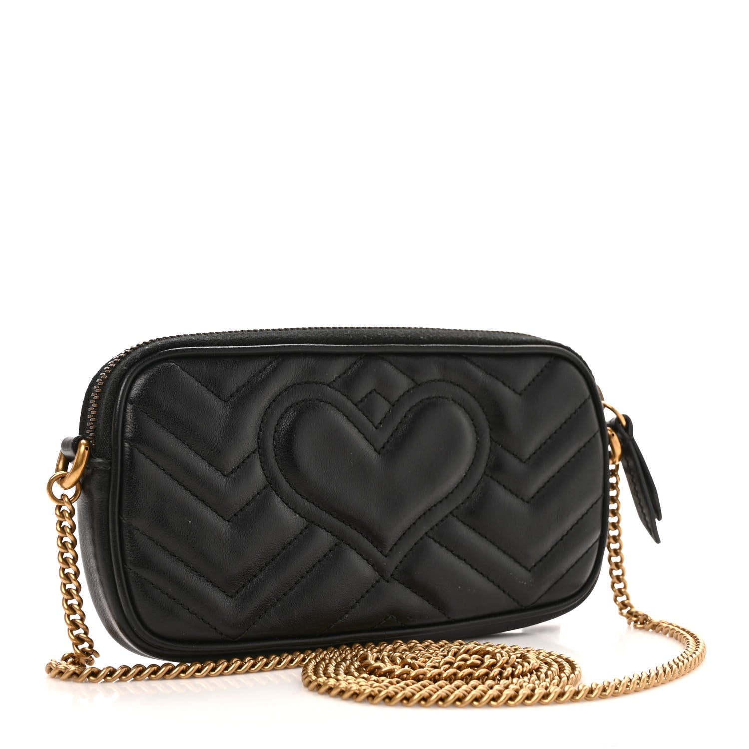 Gucci Calfskin Matelasse Mini GG Marmont Chain Crossbody Bag Black 3 of 9