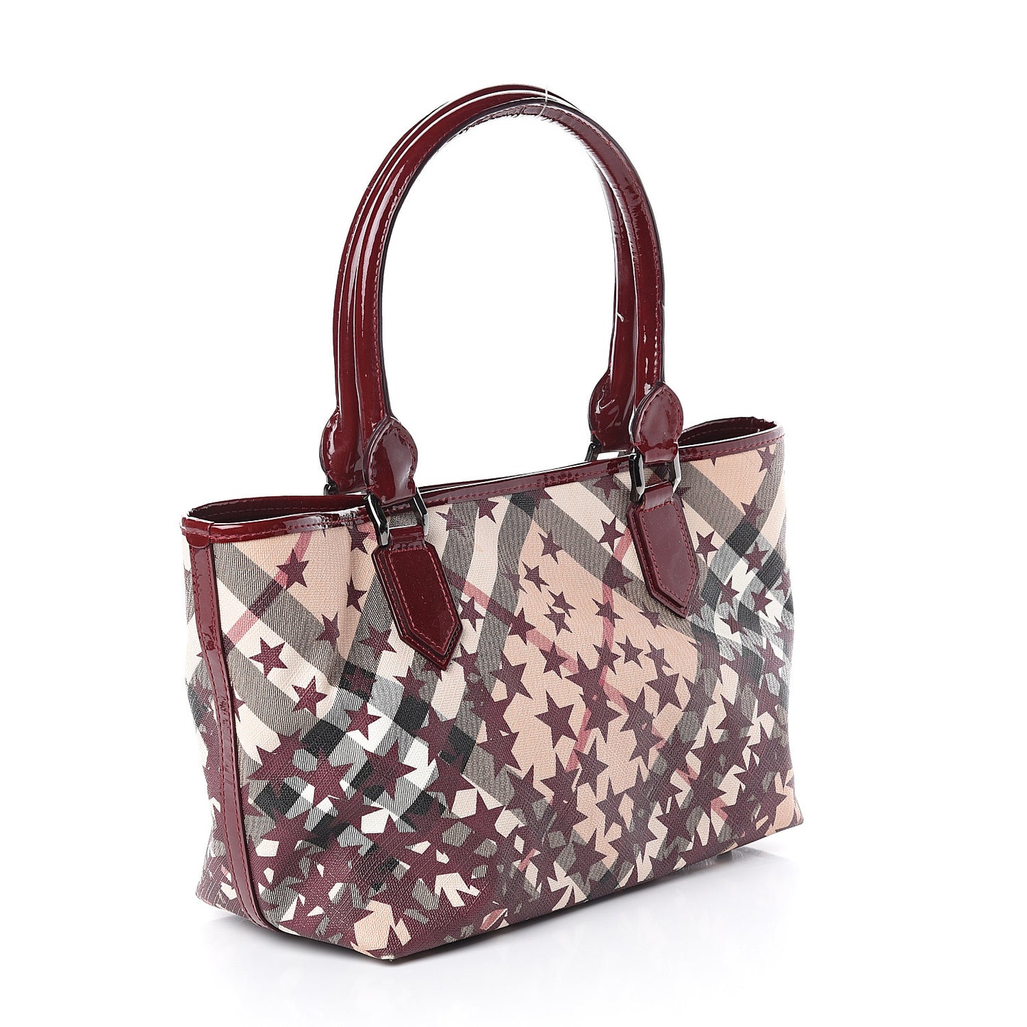 Patent Supernova Check Stars Medium Nickie Landscape Tote Berry Red