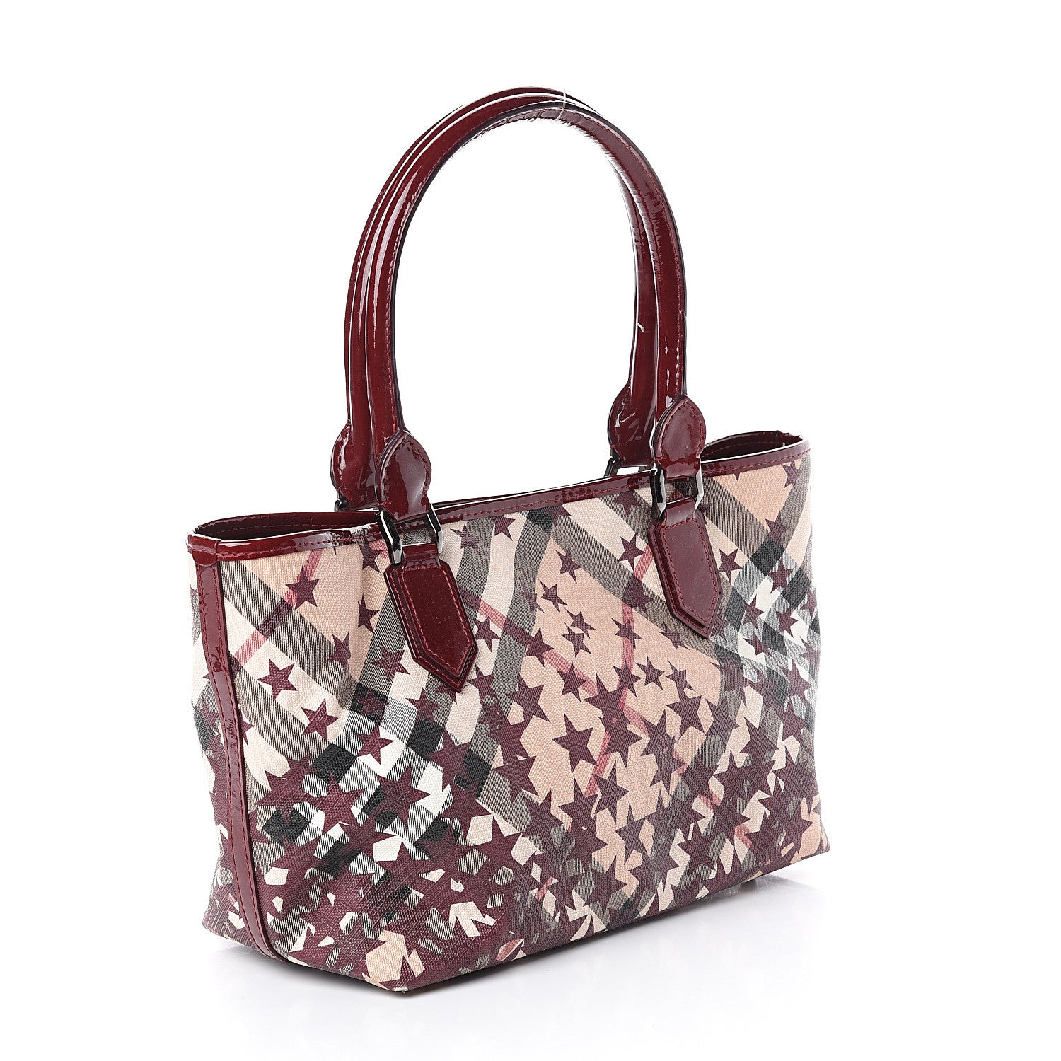 Burberry Patent Supernova Check Stars Medium Nickie Landscape Tote Berry Red 2 of 8