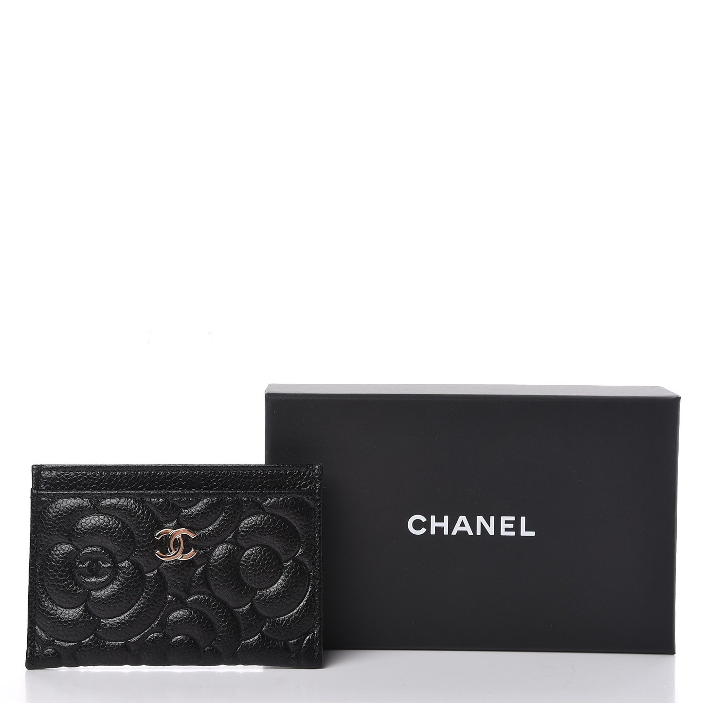 Caviar Camellia Embossed Card Holder Black