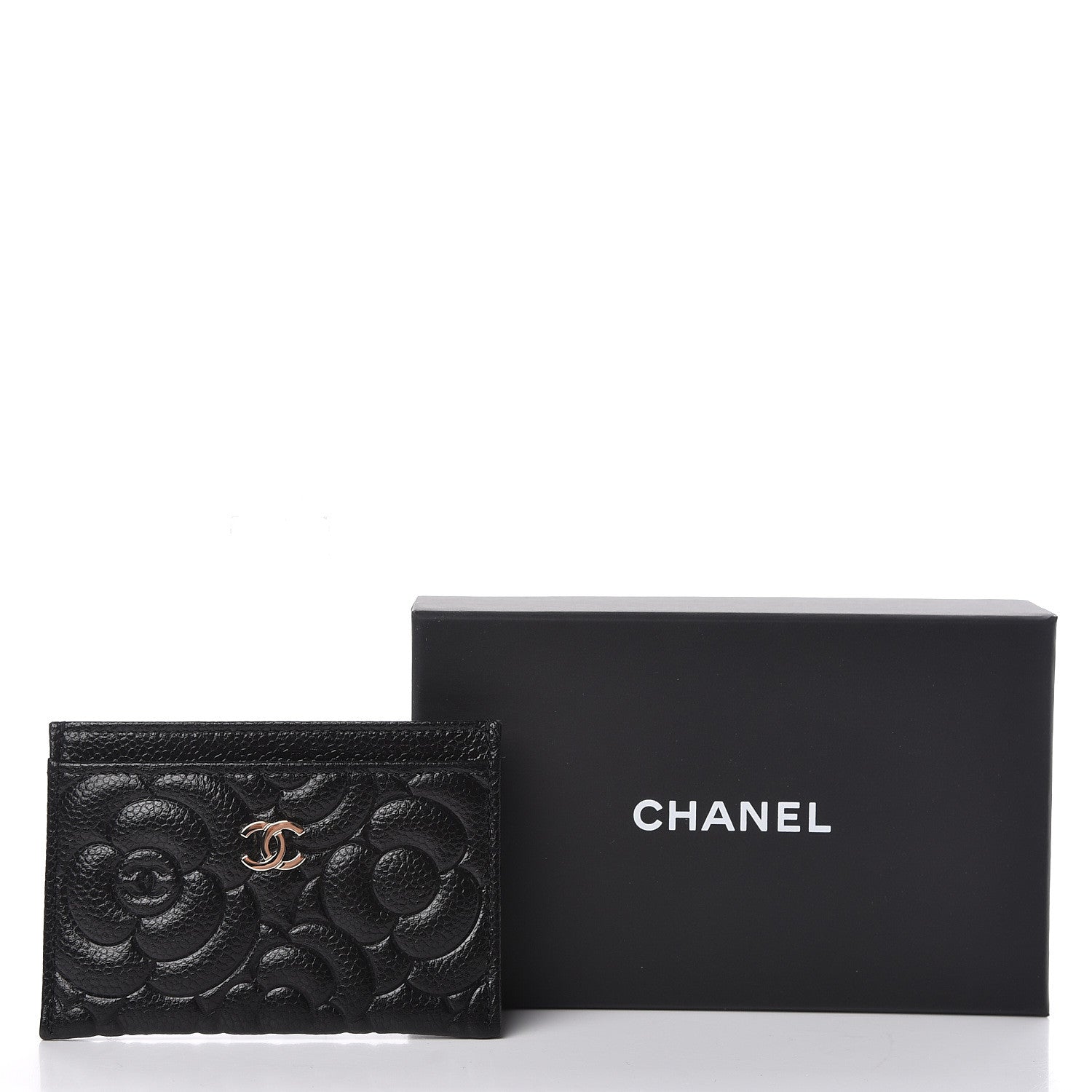 Chanel Caviar Camellia Embossed Card Holder Black 9 of 9