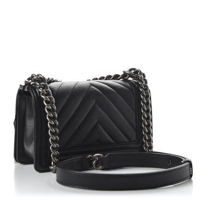 Chanel Caviar Chevron Quilted Small Boy Flap Black 3 of 11