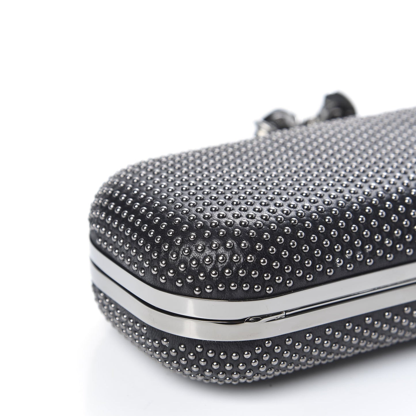 Nappa Studded Skull Knuckle Box Clutch Black
