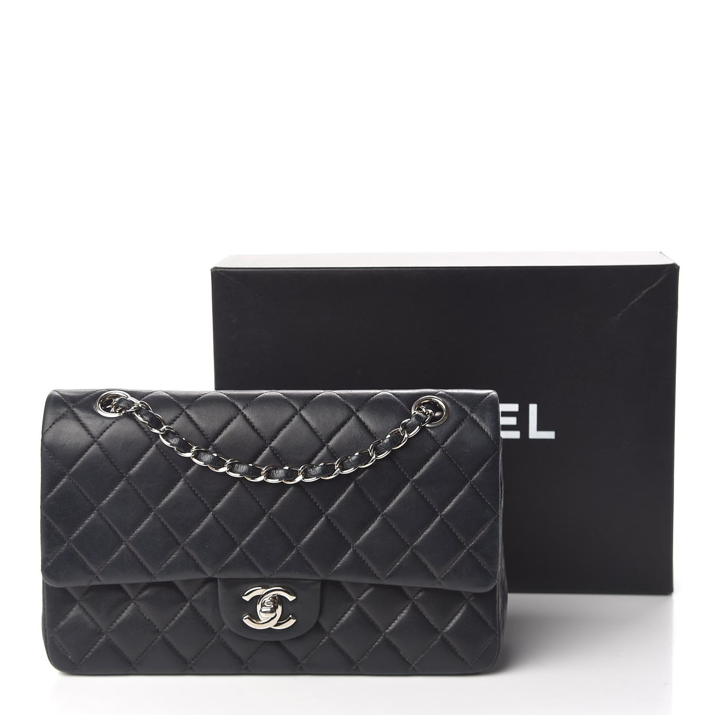 Lambskin Quilted Medium Double Flap Black