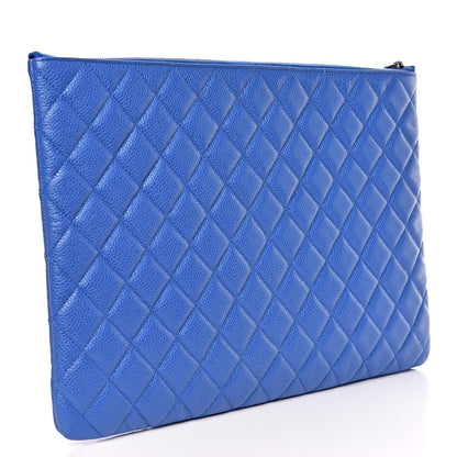 Chanel Caviar Quilted Large Cosmetic Case Blue 3 of 9