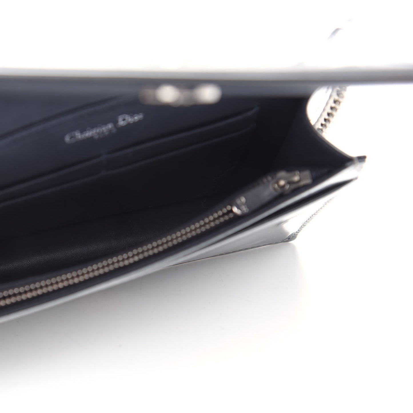 Metallic Patent Micro-Cannage Diorama Wallet on Chain Pouch Silver