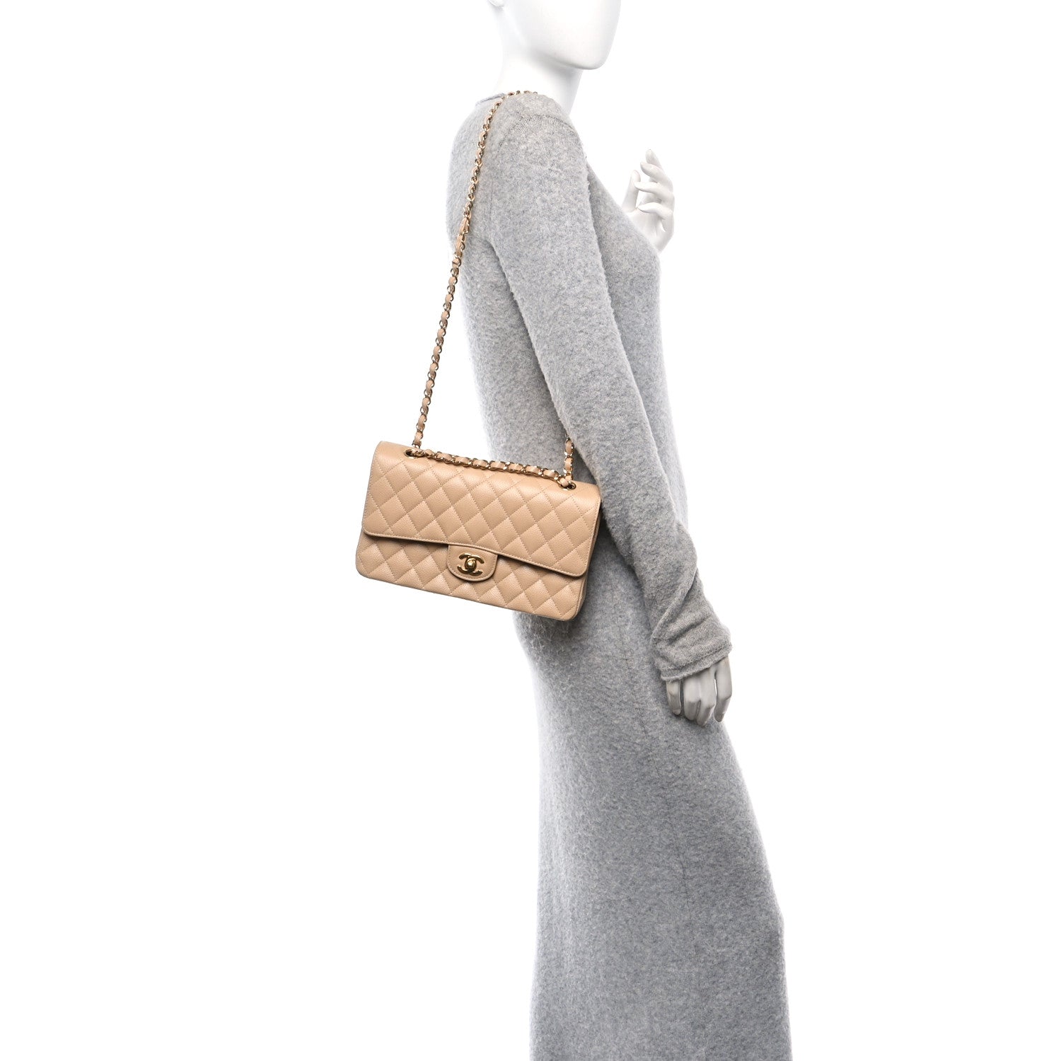 Chanel Caviar Quilted Medium Double Flap Beige 2 of 11