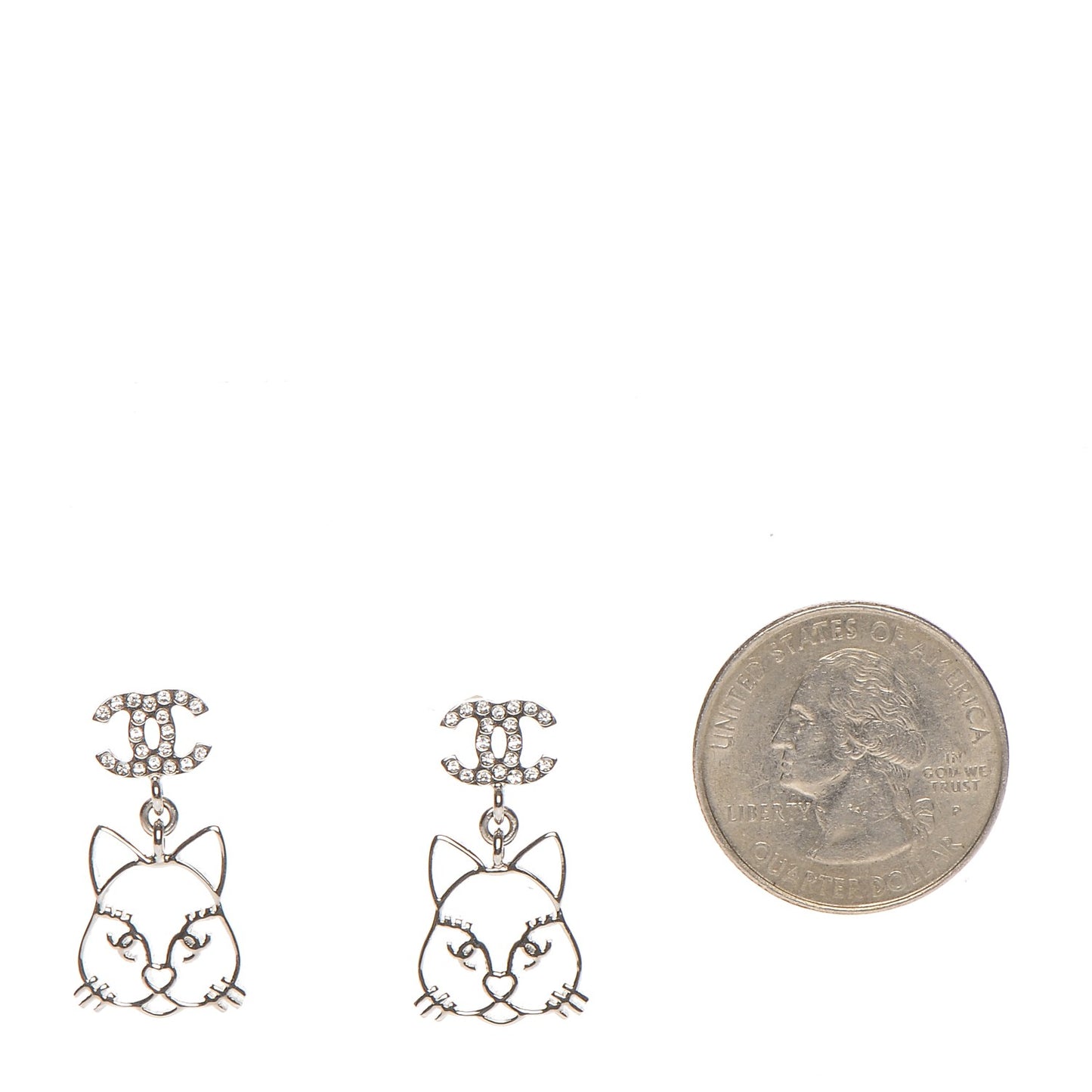 Crystal Emoji Choupette Cat CC Earrings Silver