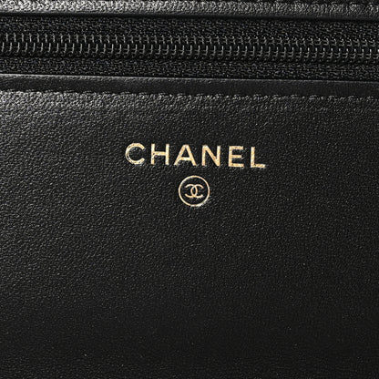 Chanel Lambskin Quilted Pearl Wallet On Chain WOC Black 6 of 12