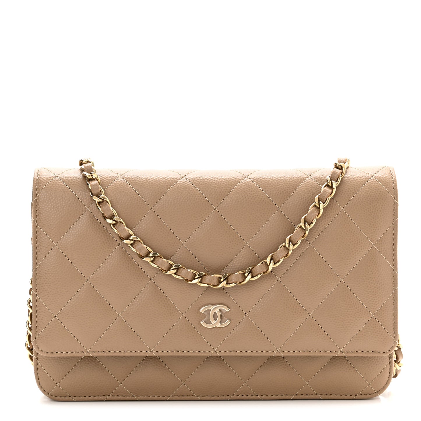 Caviar Quilted Wallet On Chain WOC Dark Beige