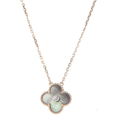 Van Cleef & Arpels 18K Rose Gold Diamond Grey Mother of Pearl Vintage Alhambra Pendant Necklace 3 of 9