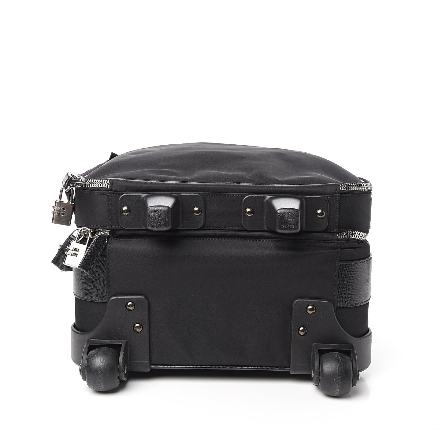 Tessuto Nylon Saffiano Trolley Luggage Black