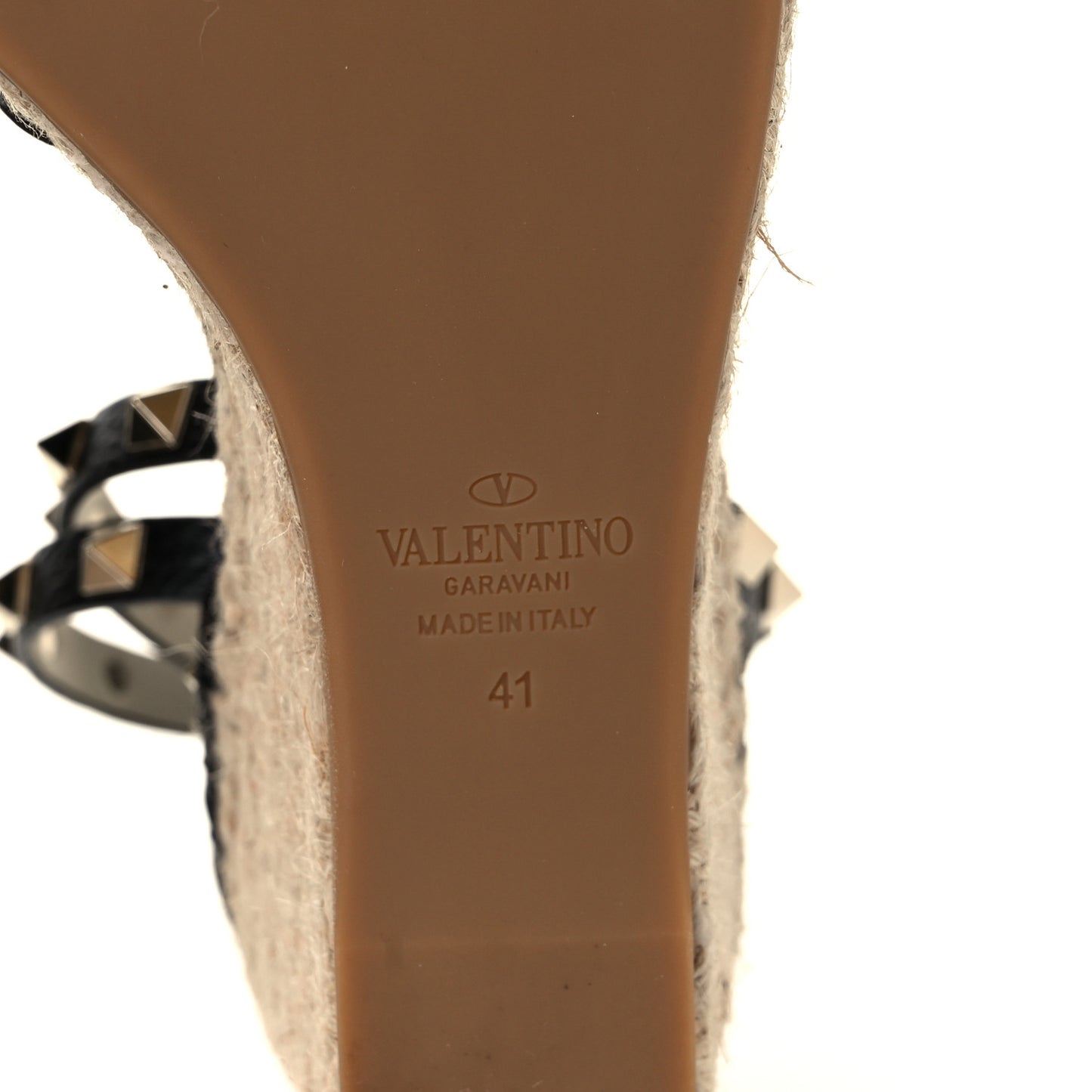 Grained Calfskin Rockstud Ankle Wrap Espadrille 15/85mm Wedges 41 Black Light Ivory