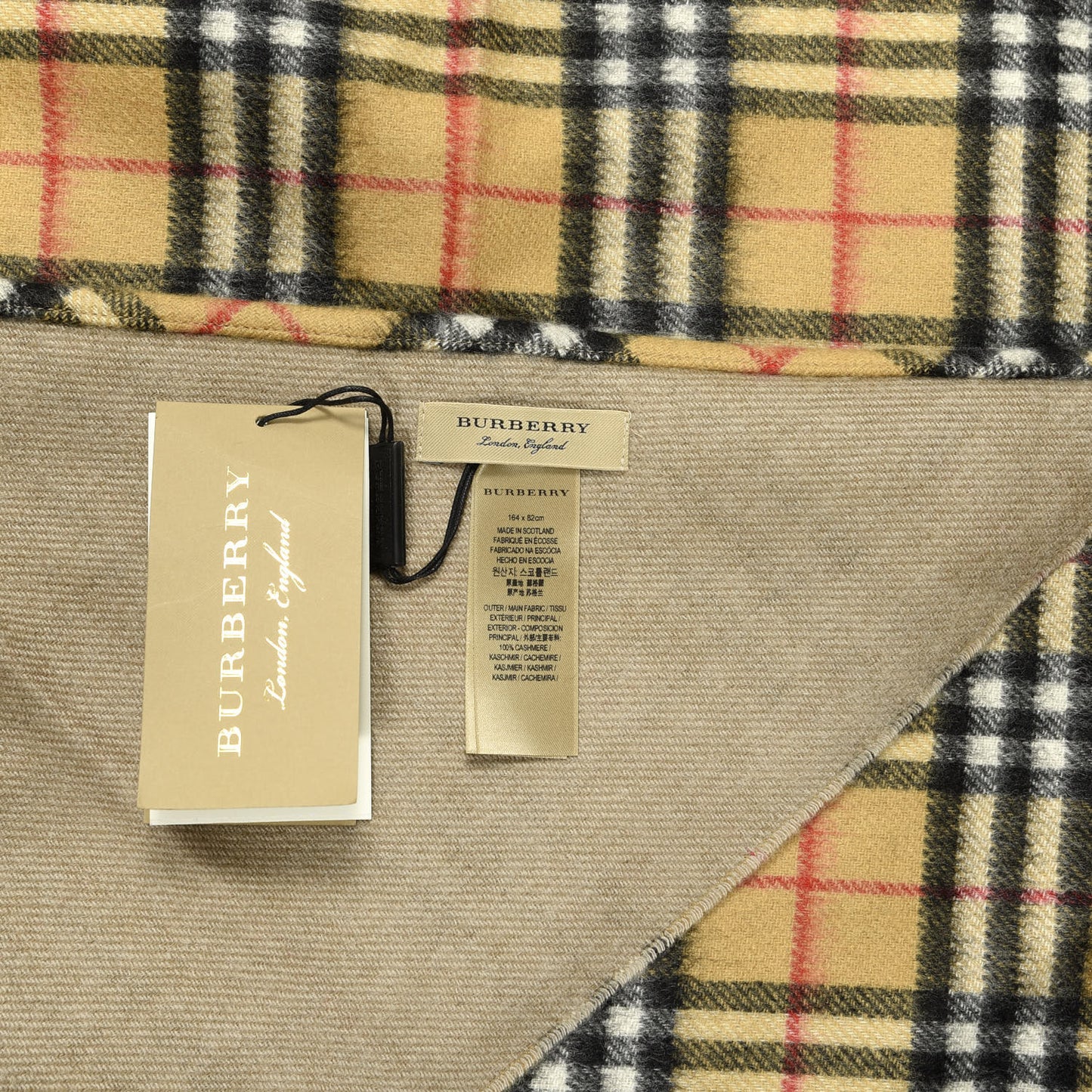 Cashmere Vintage Check Bandana Scarf Antique Yellow