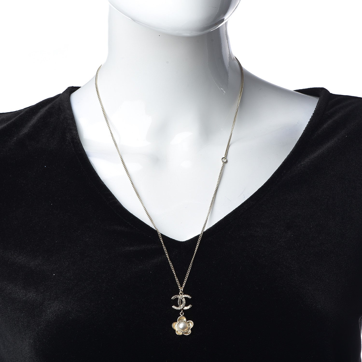 Chanel Pearl CC Camellia Pendant Necklace Gold 2 of 7