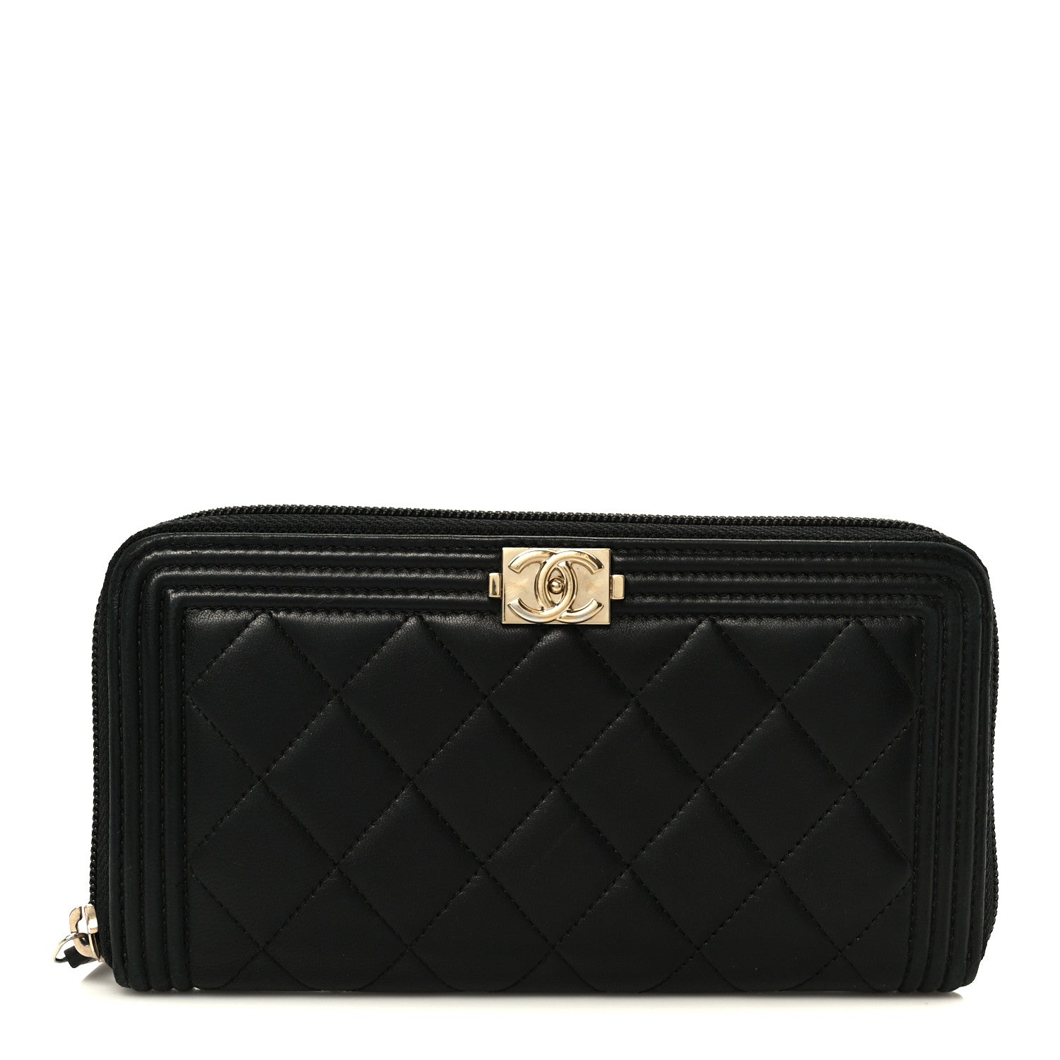 Chanel Lambskin Quilted Boy Long Zip Around Wallet Black 1 of 9