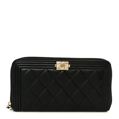Chanel Lambskin Quilted Boy Long Zip Around Wallet Black 1 of 9