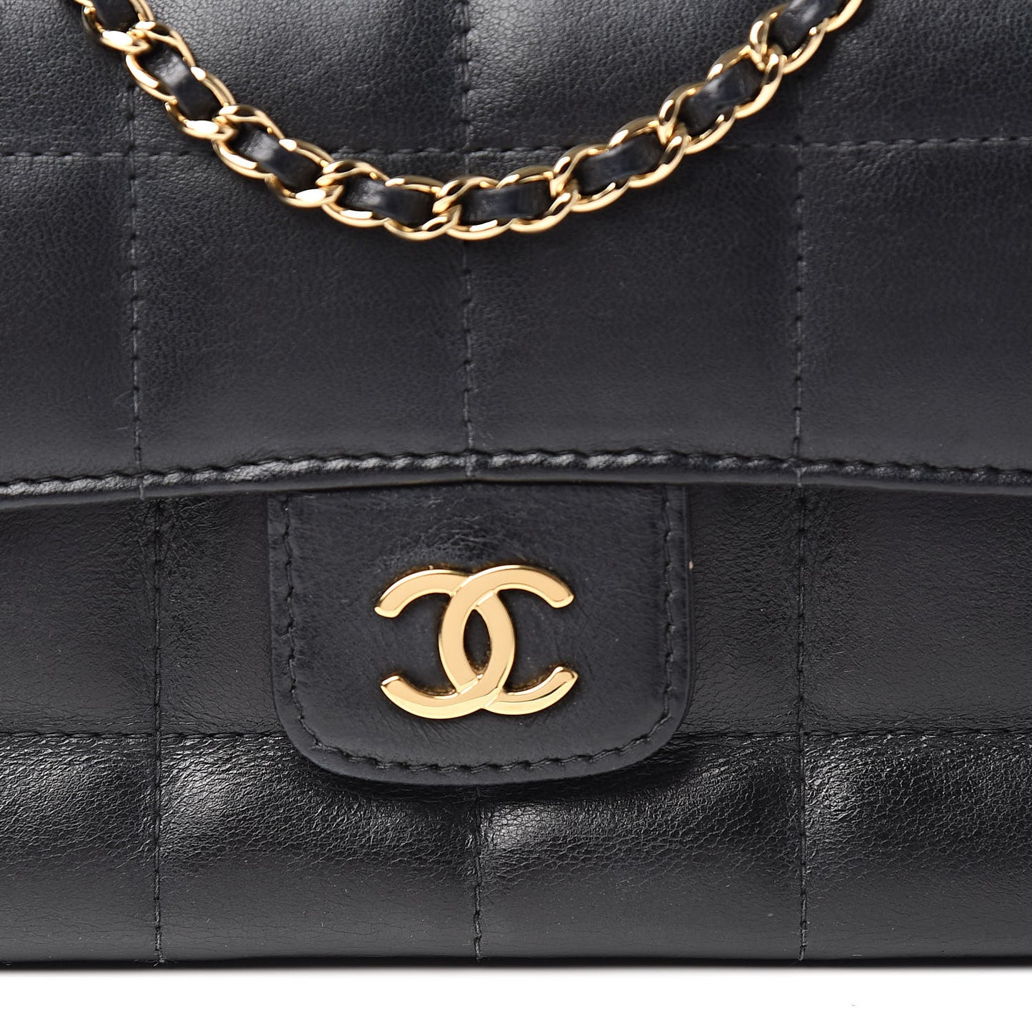Lambskin Quilted Mini Chocolate Bar Camellia Flap Black
