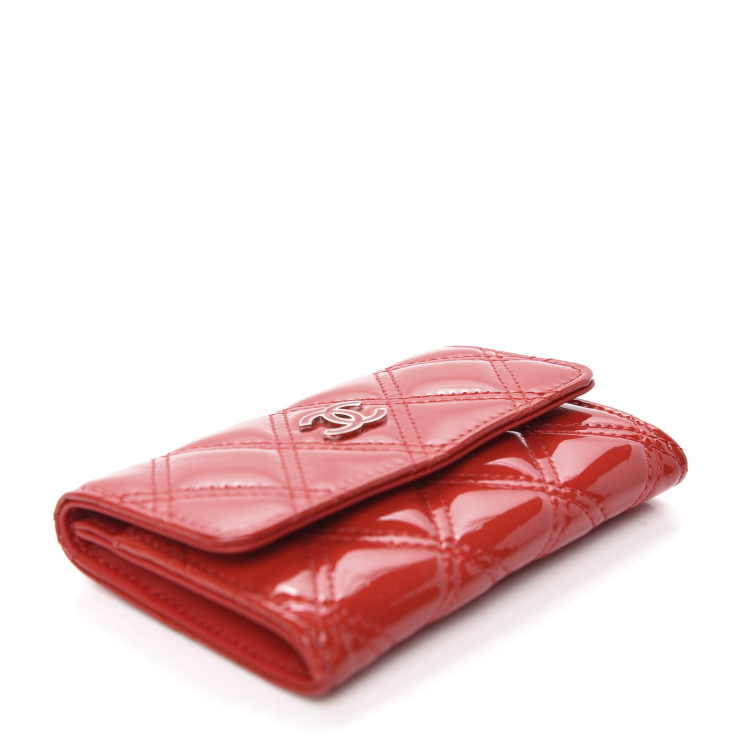 Patent Quilted Double Stitched Flap Card Holder Red