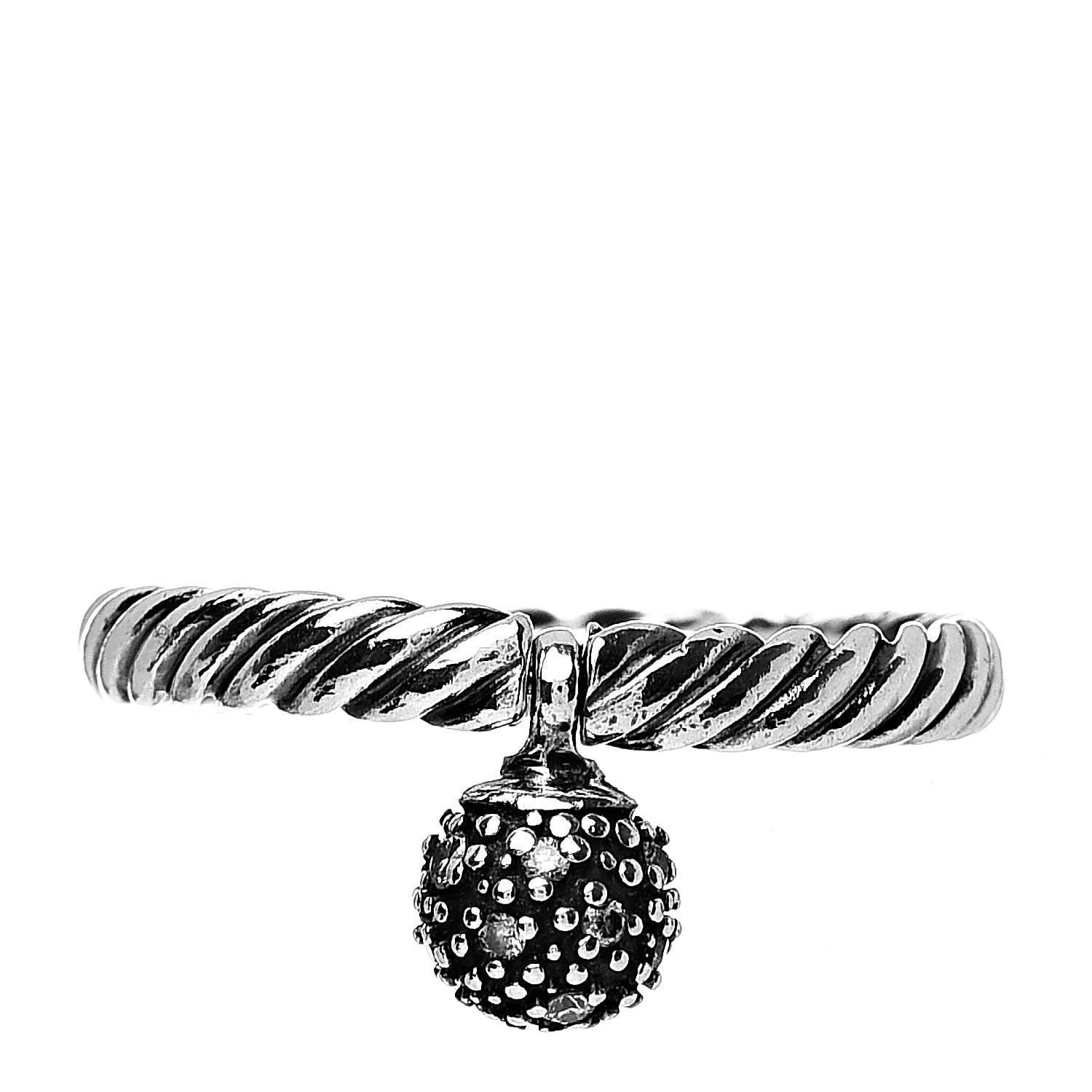 David Yurman Sterling Silver Diamond 6mm Elements Ball Ring 49 5 1 of 5