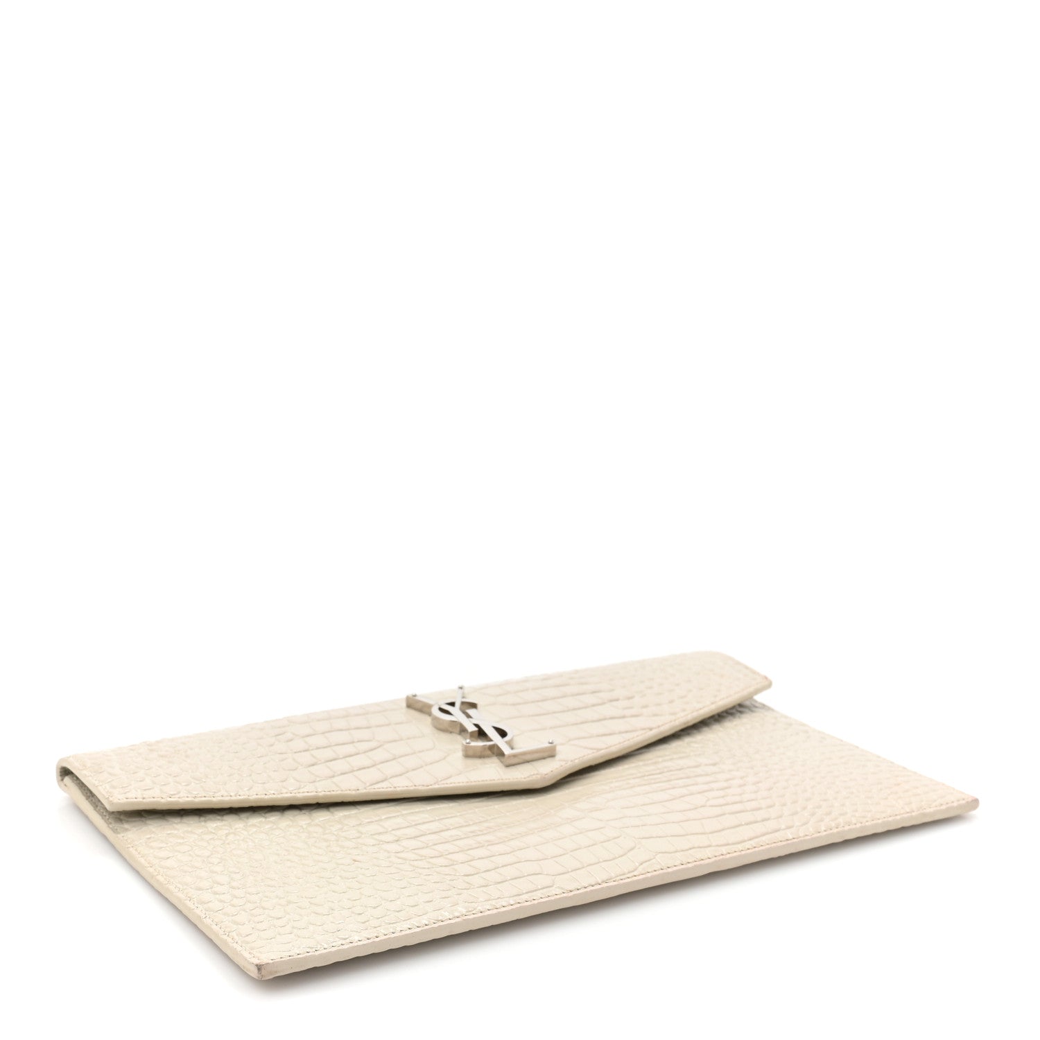 Saint Laurent Calfskin Crocodile Embossed Uptown Monogram Clutch Porcellana 4 of 14